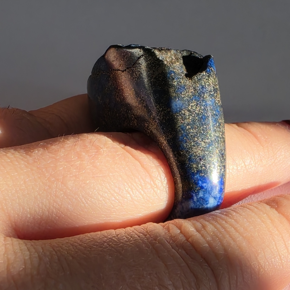Carved Lapis Lazuli Chunky Band Ring Real Stone Pyrite Inclusions Size 7 - Picture 3 of 15